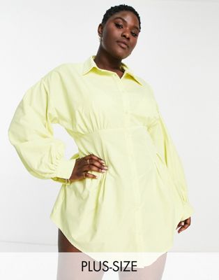 Saint Genies Plus corset long sleeve shirt dress in lemon