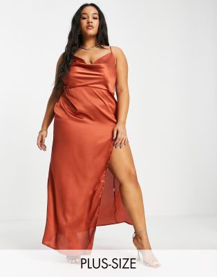 rust satin long dress