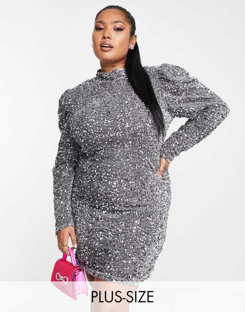 SheIn Curve Silver Sequin Long Sleeve Mini Dress Plus Size 2XL Gray - $32 -  From Tinnie