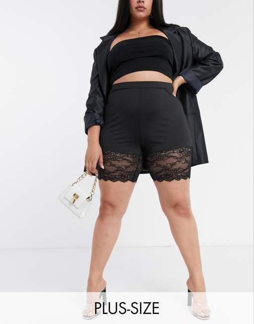 Saint Genies Plus lace trim bodycon shorts in black