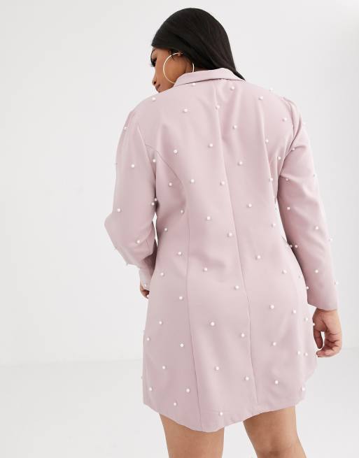 Saint Genies Plus pearl embellished blazer in blush, 2 of 4