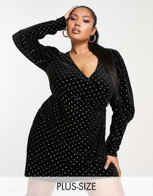 Polka Dot Mini Black Dress - Plus Size