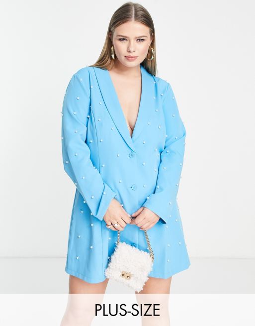 Saint Genies Plus - Robe blazer à perles nacrées - Bleu