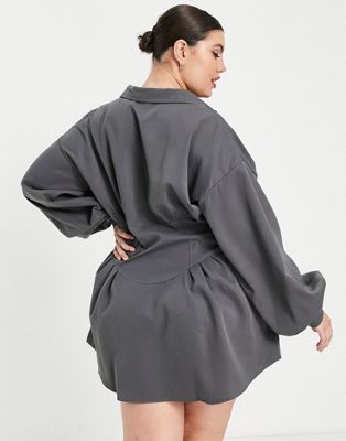 Robes Saint Genies Plus - Robe chemise style corset à manches longues - Gris ardoise
