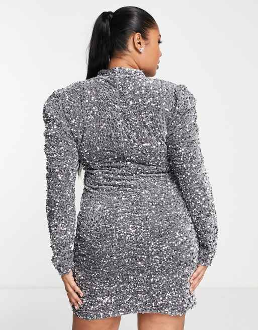 Saint Genies Plus - Robe courte ornée de sequins à manches longues - Argenté, 2 de 4