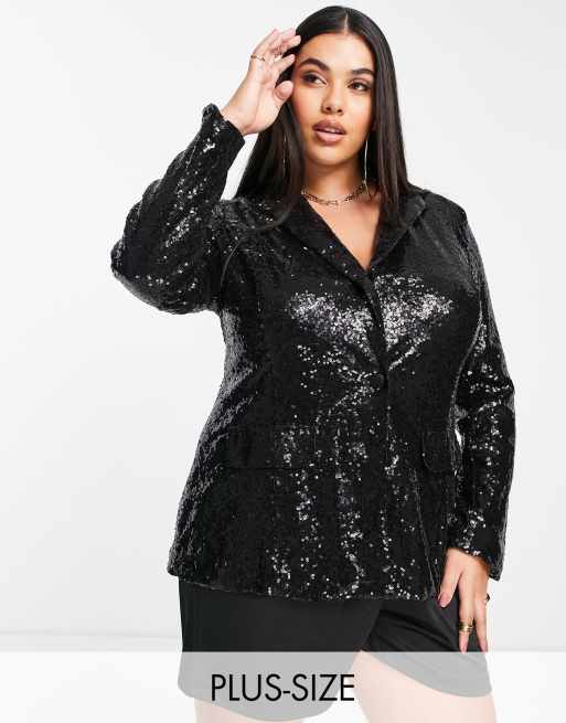 Black sequin 2025 blazer plus size