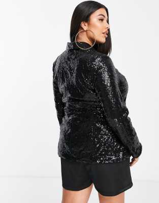 black sequin blazer plus size