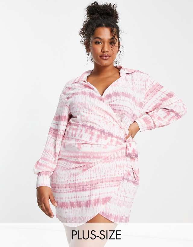 Saint Genies Plus tie side shirt mini dress in pink print