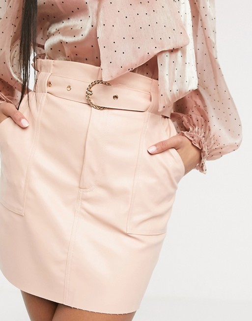 Saint Genies pu paperbag waist mini skirt with belt detail in pink