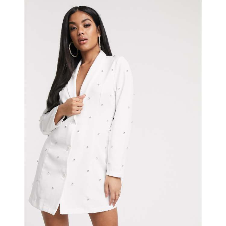 Dressed Up Diva White Rhinestone Blazer Dress