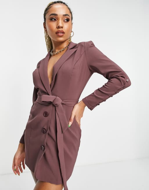 Saint Genies Robe blazer avec ceinture a epaules sculpturales Mauve