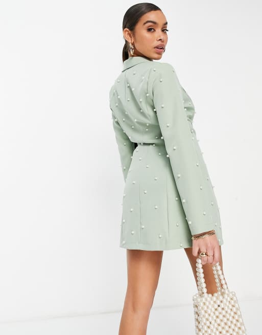 Saint Genies - Robe blazer ornée de perles - Vert sauge - Exclusivité, 2 de 4