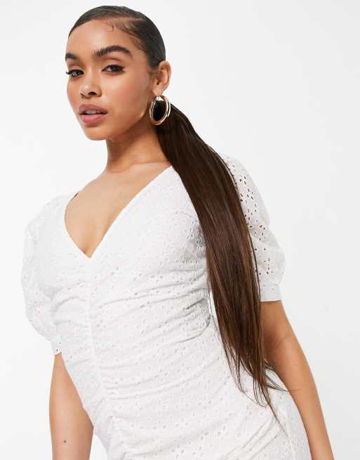 Saint Genies ruched broderie mini dress in white, 3 of 4
