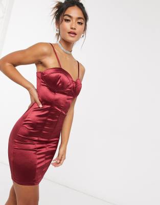 wine satin mini dress
