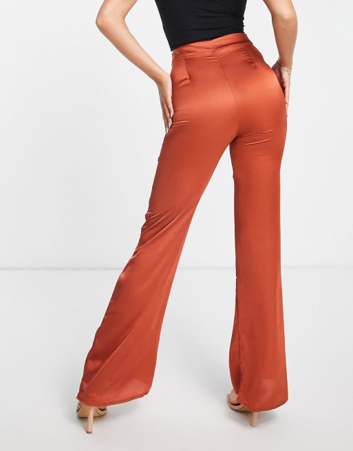 RED HAMMERED SATIN PANTS