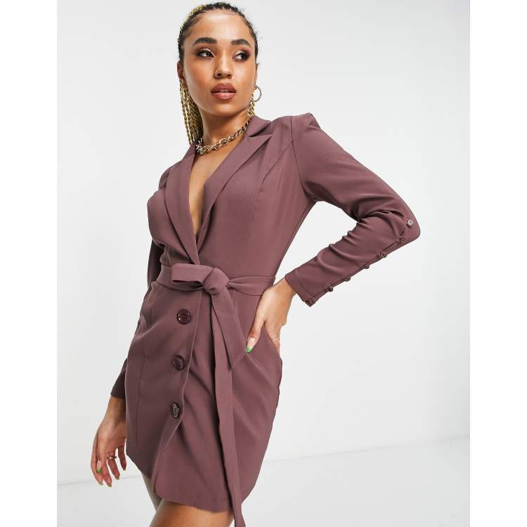 Saint Genies sculpted shoulder belted blazer dress in mauve