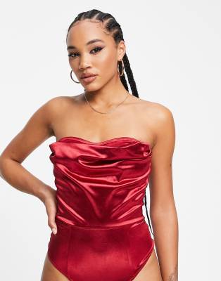 red satin bodysuit