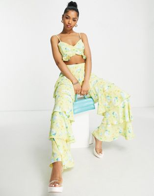 Saint Genies strappy top co ord in yellow floral