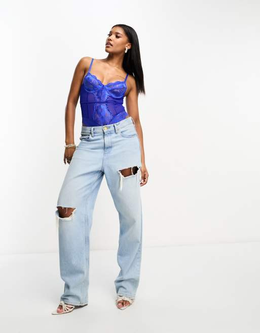 Lace bodysuit and mom hot sale jeans