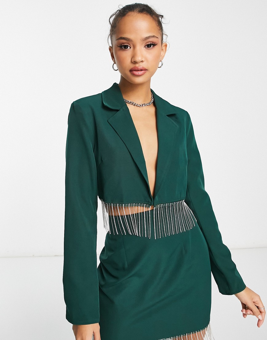 Saint Genies tailored blazer co-ord with embellishment trim in emerald green