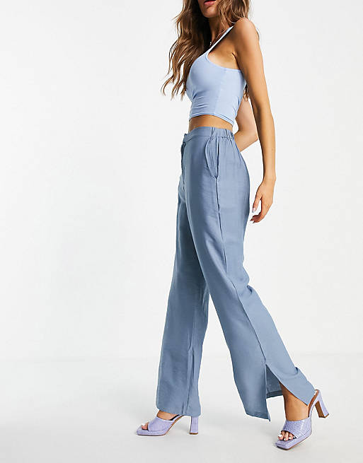 Saint Genies textured flare trousers in dusty blue