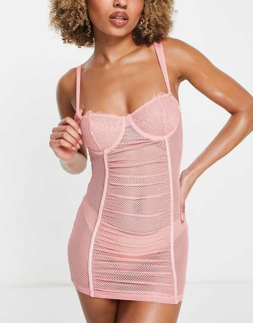 Saint Genies - Vestito trasparente arricciato con ferretto rosa cipria