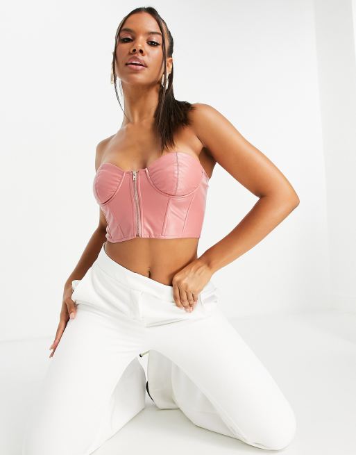 Pink bustier crop store top