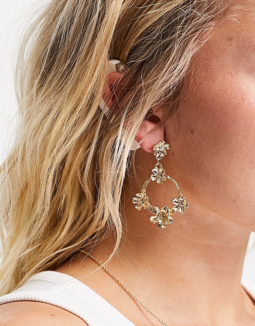 Saint Lola drop down flower crystal earrings in gold