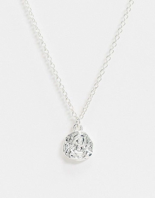 Saint Lola silver plated etched coin necklace