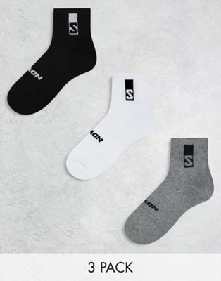 Salomon 3 pack of everyday unisex ankle socks in white black and grey - ASOS Price Checker
