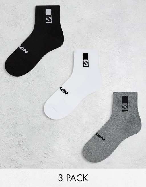 Salomon 3 pack of everyday unisex ankle socks in white black and grey ...