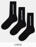 [Salomon] Salomon 3 pack of everyday unisex crew socks in black 7.5-10 Black