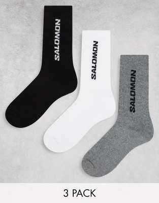 Salomon Salomon 3 pack of everyday unisex crew socks in white black and grey