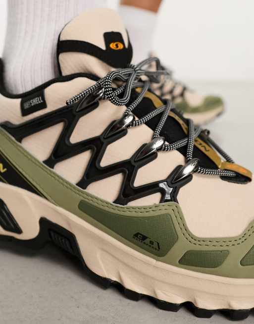 Salomon ACS+ CSWP waterproof trainers in cement and deep lichen green