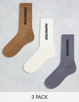 Salomon - Unisex - 3er-Pack Crew-Socken für den Alltag in Weiß, Braun und Grau-Brown