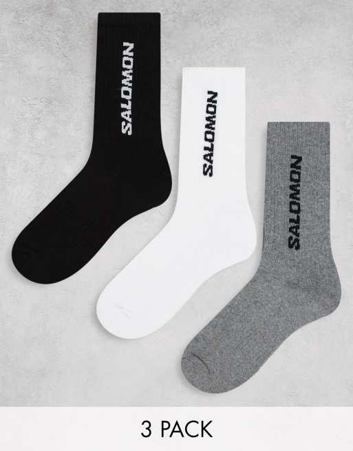 Salomon Unisex – Zestaw 3 par skarpetek do kostki w kolorze białym, czarnym i szarym