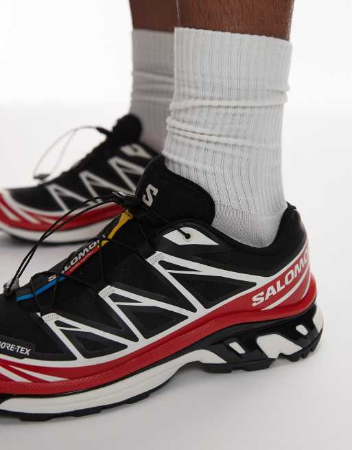 Salomon XT-6 GTX trainers in black and  flame scarlet and vanilla ice, 4 of 5
