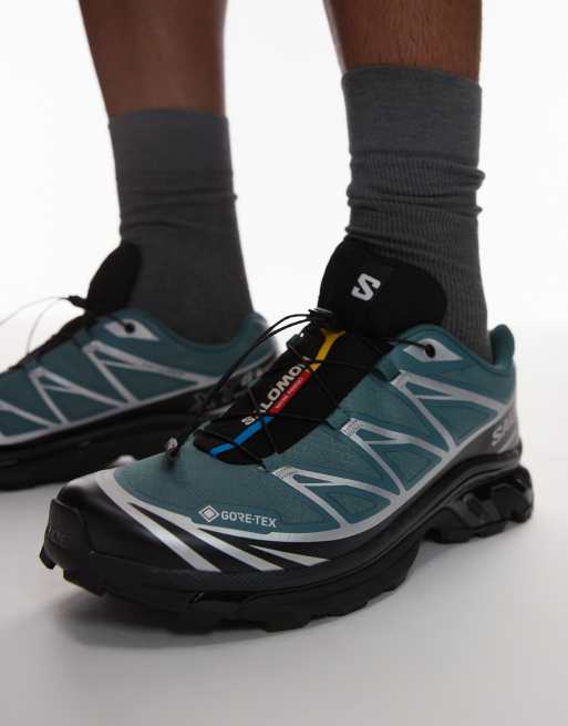 Salomon XT-6 GTX trainers in north atlantic green and silver