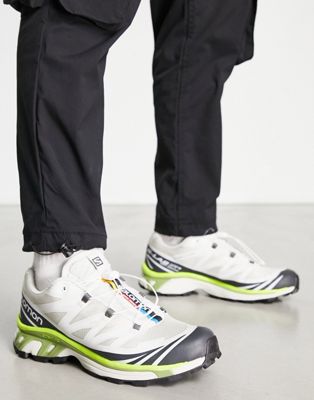 Salomon XT-6 unisex trainers in black white and green
