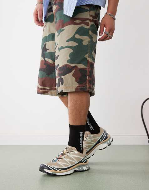 Salomon XT-6 trainers in tan and aqua - view 1