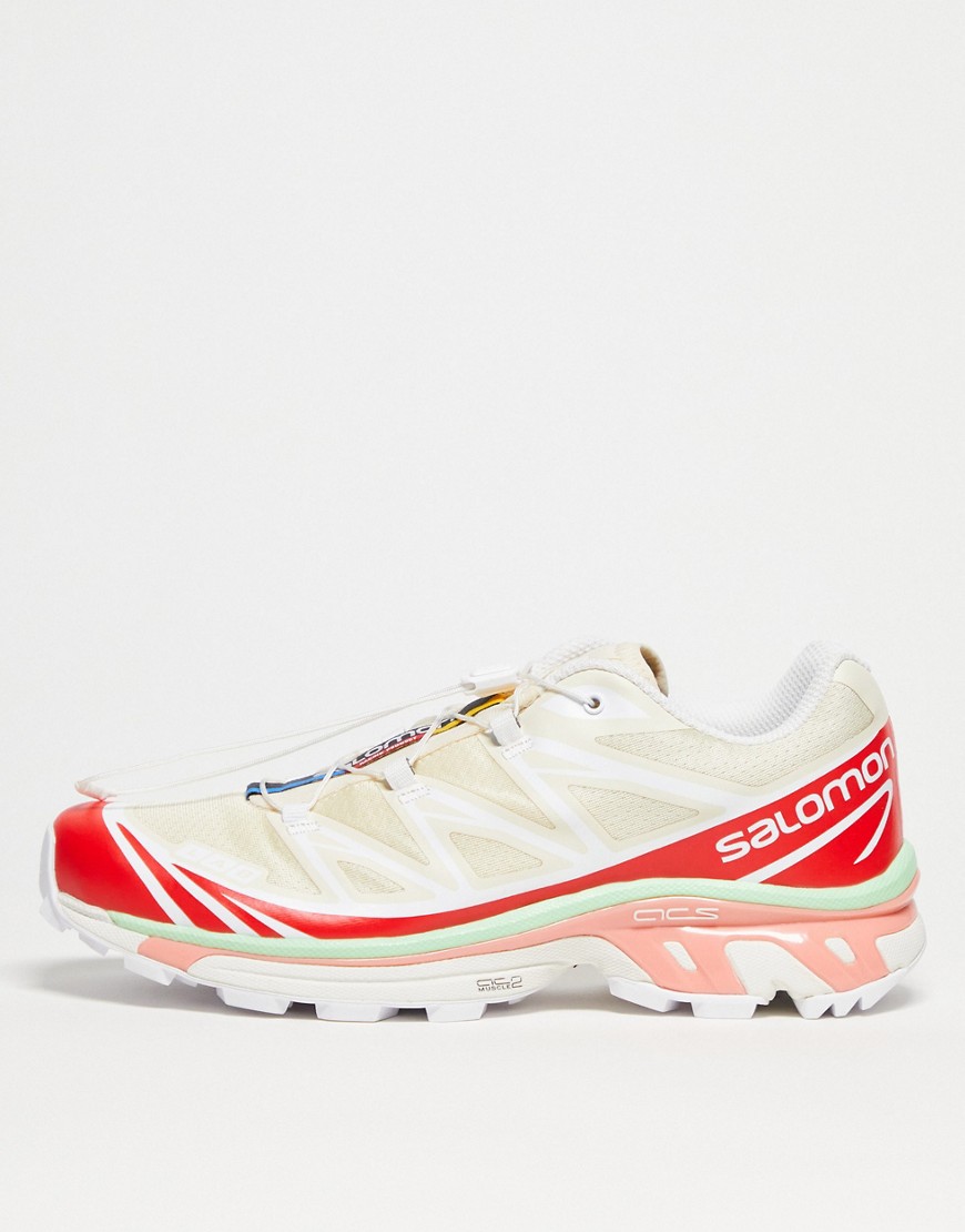 Salomon XT-6 unisex trainers in shortbread and poppy red-White