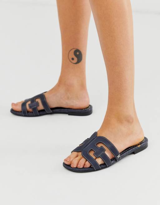 Sam Edelman cross strap flat slider sandal in navy croc ASOS