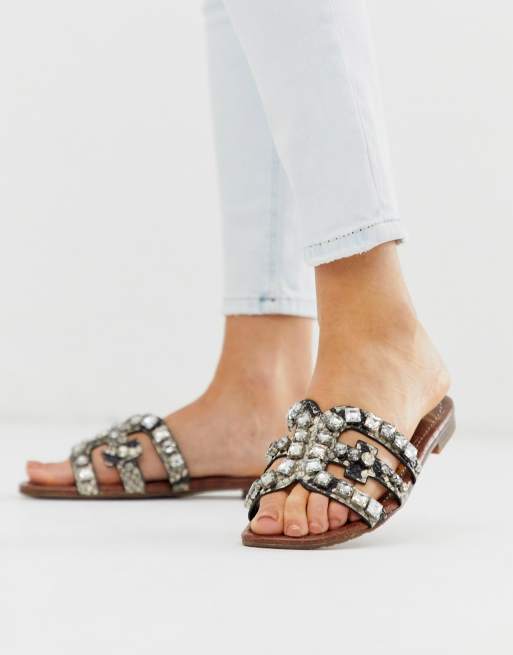 Sam Edelman embellished cross strap flat sliders sandal ASOS