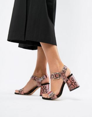 Sandaler med plateauhæl i slangeprint med mange farver, Humming Bird fra ASOS DESIGN-Pink