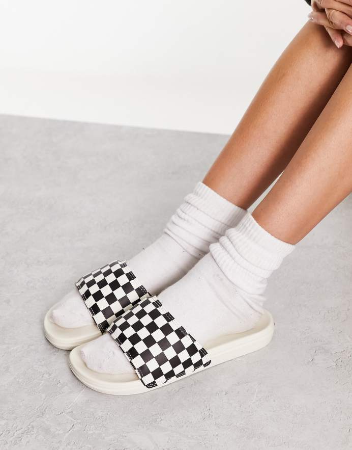 Vans Sandalias a cuadros dameros blanco hueso con logo La Costa de