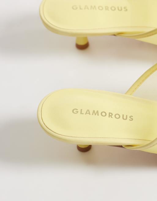 Sandalias amarillo pastel de tacón bajo de malla de Glamorous, 3 de 4