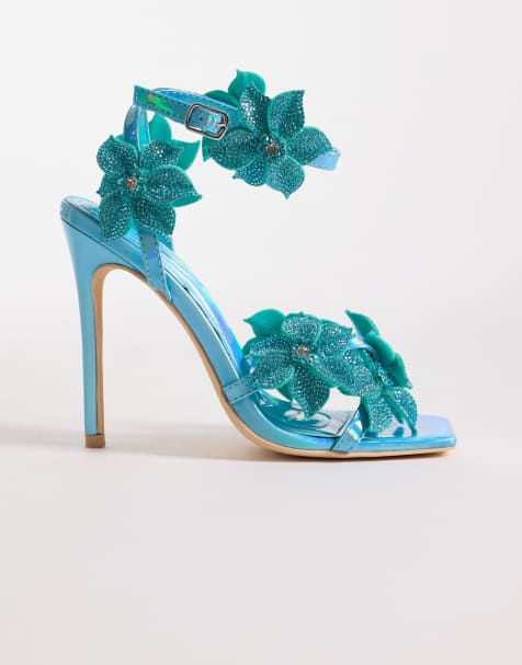 Sandalias azul aguamarina de tacón alto con diseño floral con abalorios Romi de Azalea Wang - view 1