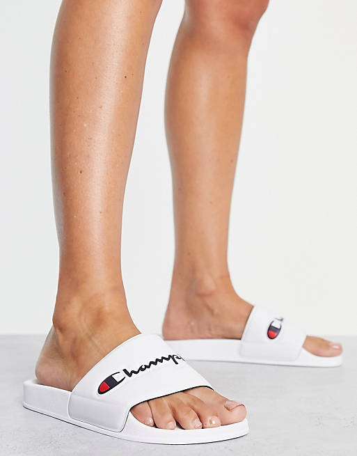 Mujer Zapatos | Sandalias blancas con logo de texto de Champion - MF46125