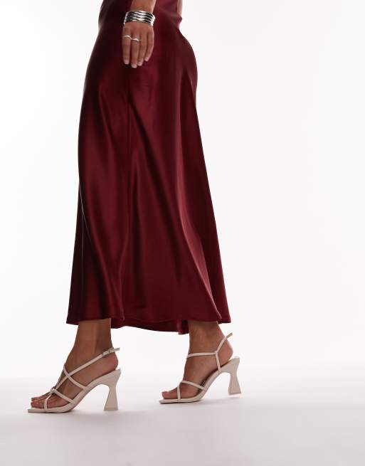 Sandalias blanco hueso con tacón de bloque y diseño de tiras Gracy de Topshop Wide Fit