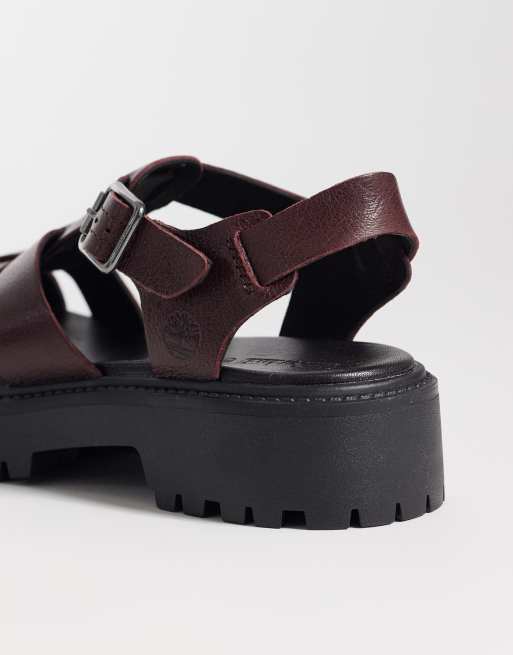 Sandalias burdeos de estilo cangrejeras de cuero Stone Street de Timberland, 3 de 4